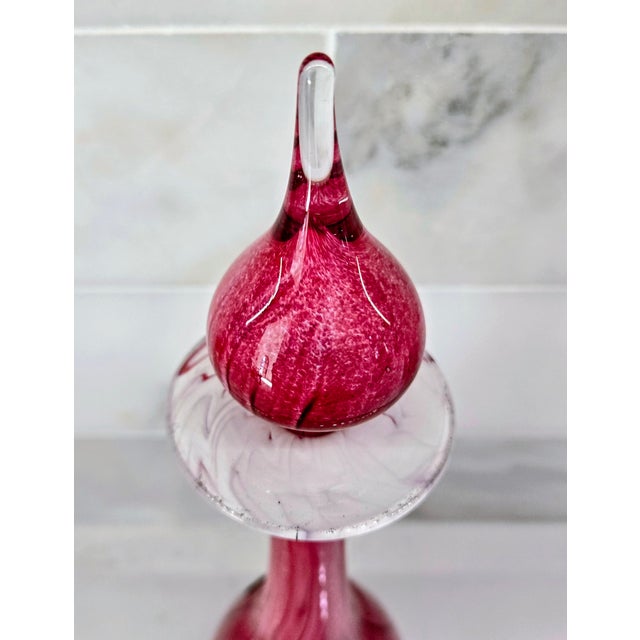 Mid-Century Modern Vintage Mtarfa Cranberry Art Glass Decanter With Stopper, Hand-Blown in Malta For Sale - Image 3 of 7