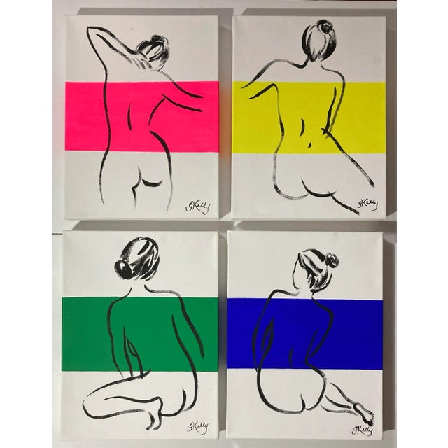 Gretchen Kelly Contemporary Figure with Electric Blue Stripe Acrylic Painting by Gretchen Kelly For Sale - Image 4 of 5