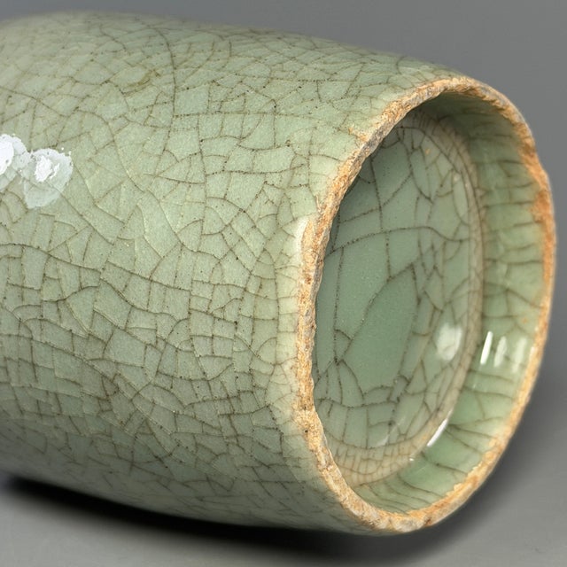Antique Chinese Longquan Celadon Vase With Twin Phoenix Ears For Sale - Image 6 of 7