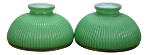 Antique Green Ribbed Glass Chandelier Oil Lamp Shades 11" - a Pair