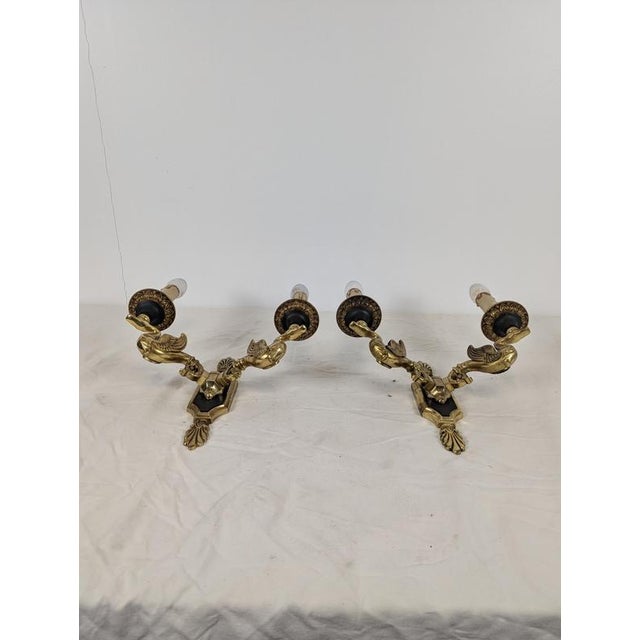 Traditional Empire Style Bronze Wall Lights, Set of 2 For Sale - Image 3 of 7