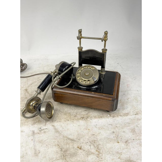 Mid-Century Modern Vintage Wooden and Brass Rotary Telephone, 1950s For Sale - Image 3 of 7