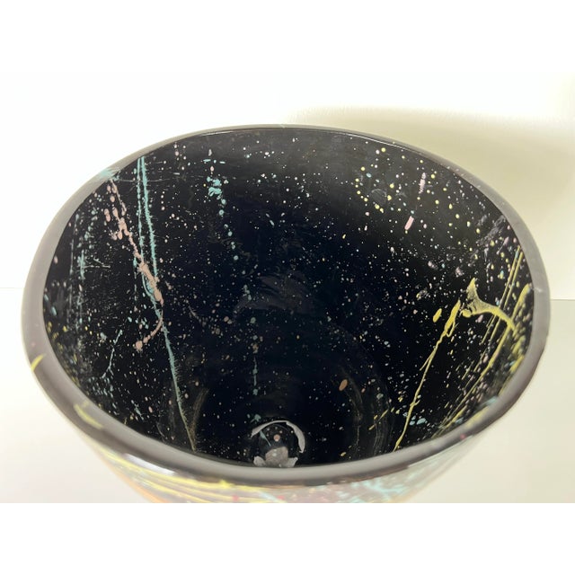 1980's Steve Howell Hand Painted Expressionist Abstract Desing Art Studio Pottery Vessel, Signed For Sale In Miami - Image 6 of 10