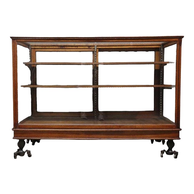 Antique Country Store Oak Display Case With Feet C1920 For Sale