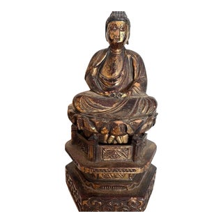 Antique Japanese Edo Giltwood Amida Buddha Statue Yosegi-Zukuri Carving 19th C For Sale