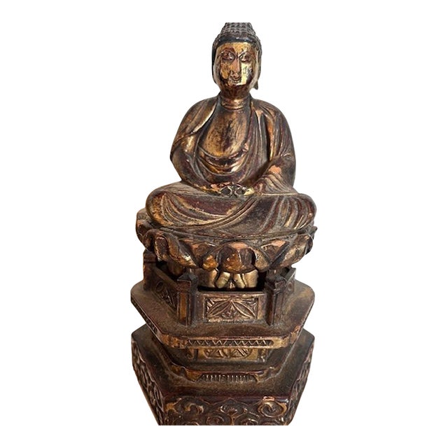 Antique Japanese Edo Giltwood Amida Buddha Statue Yosegi-Zukuri Carving 19th C For Sale