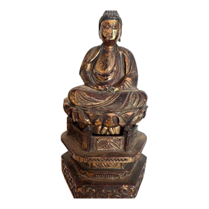 Antique Japanese Edo Giltwood Amida Buddha Statue Yosegi-Zukuri Carving 19th C