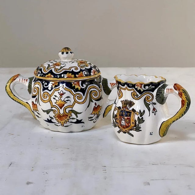 19th Century French Faience 8 Piece Hand-Painted Tea Service For Sale In Dallas - Image 6 of 13