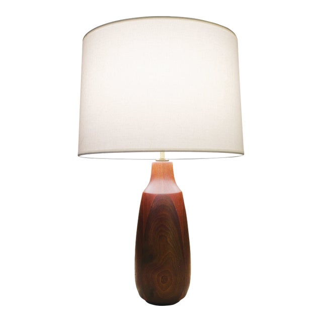 1960s Danish Mid Century Modern Turned Staved Walnut Bottle Table Lamp 1960's Unused Nos New-Old-Stock Gunnar Bostlund For Sale