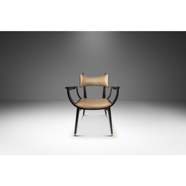 Harold Schwartz Mid-Century Modern Architectural Ebonized Armchair in Maple, Leather & Brass Attributed to Harold Schwartz for Romweber, Usa, 1960s For Sale - Image 4 of 12