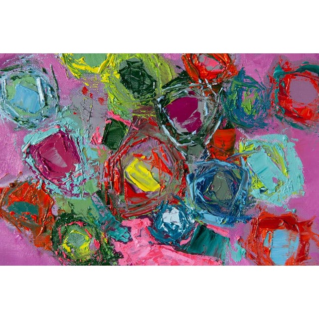 Bill Tansey " Pink Vase Green Linen " Abstract Floral Oil Painting on