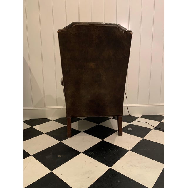 English 17th Century Antique Leather Tufted Wing Chair For Sale - Image 3 of 3