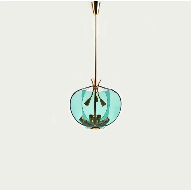 Metal Mid-Century Italian Pendant Lamp in Brass and Glass by Fontana Arte, 1950s For Sale - Image 7 of 11