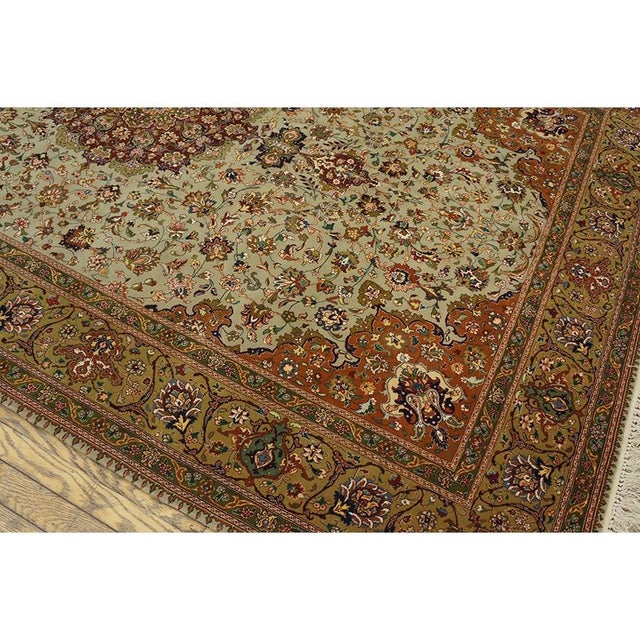 1940s Green Medallion Classical Motifs Antique Tabriz Knotted Wool Rug For Sale In New York - Image 6 of 8
