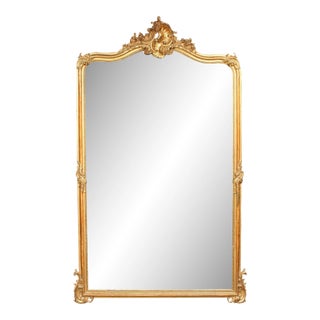19th Century French Louis XV Style Gilded Mirror With Beveled Glass, Carved Cartouche Crest For Sale