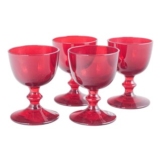 Ruby-Red Port Wine Glasses from Reijmyre Glasbruk, 1950s, Set of 4 For Sale