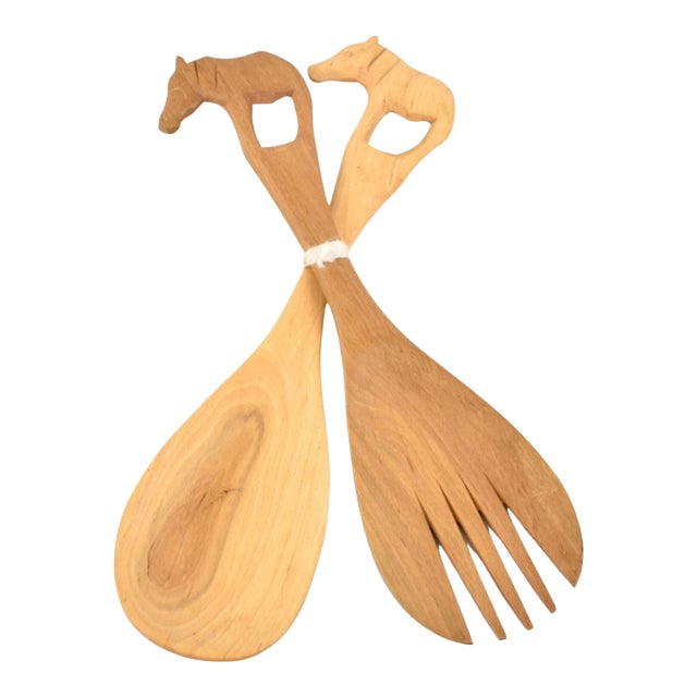 Early 20th Century Warthog Serving Spoon and Fork Set Kenya For Sale