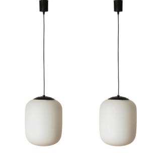 Mid-Century Pendants in Opaline Glass and Metal from Stilnovo, Italy, 1960s, Set of 2 For Sale