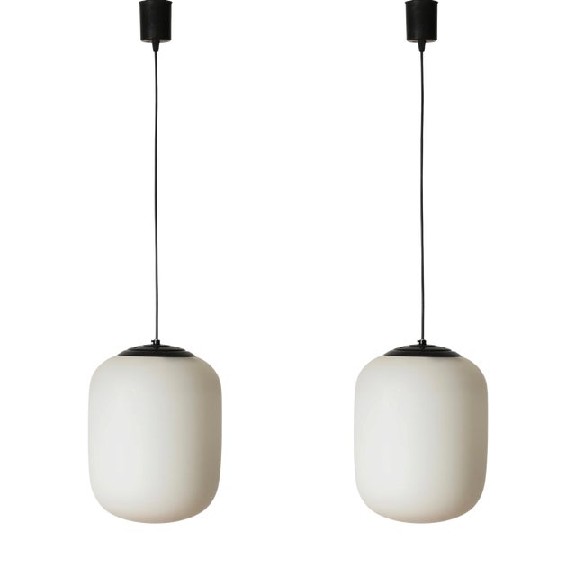 Mid-Century Pendants in Opaline Glass and Metal from Stilnovo, Italy, 1960s, Set of 2 For Sale