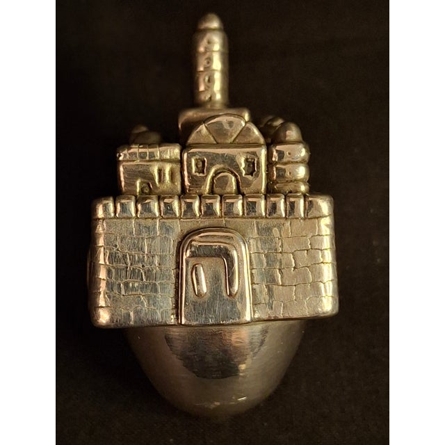 Vintage Sterling Silver 925 Jerusalem Cityscape Dreidel Sevivon Judaica 40g For Sale - Image 9 of 15