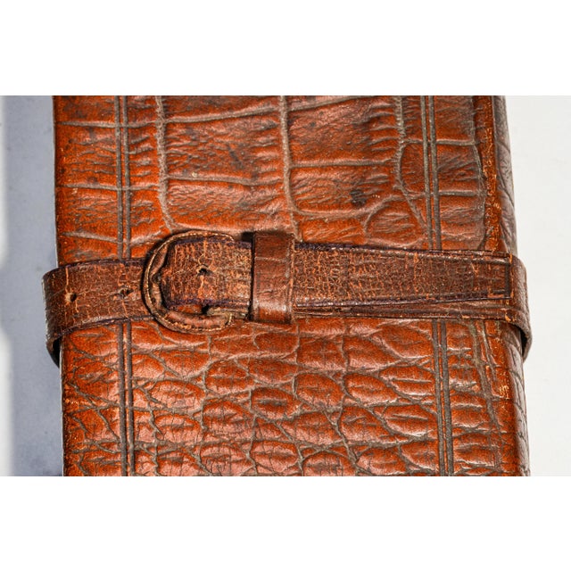 Wonderful Antique Victorian Leather Travel Box Embossed Pattern Gentleman's Valet Case Dressing Table Storage Home Decor For Sale - Image 4 of 13