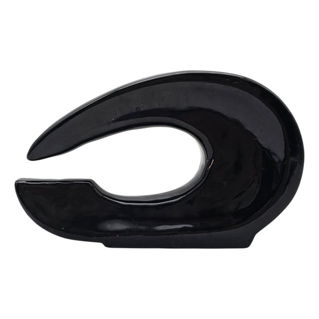 Late 20th Century Modern Sculptural Ikebana Ceramic Vase, Crescent Form, 9.25" For Sale - Image 5 of 13