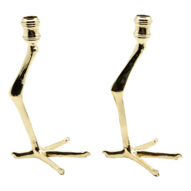 Pair of Small Brass Tingis Birdfoot Candlestick For Sale