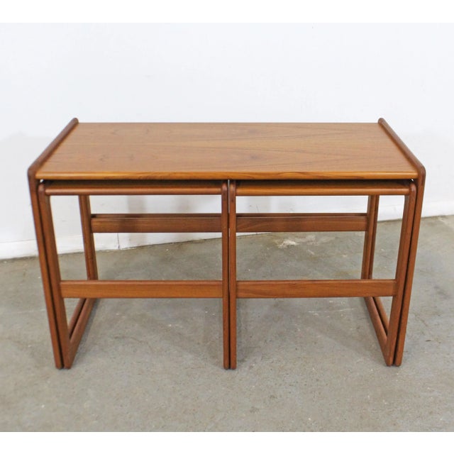 Mid-Century Modern Set of 3 Mid-Century Danish Modern Arne Hovmand-Olsen Mogens Kold Teak Nesting Tables For Sale - Image 3 of 12