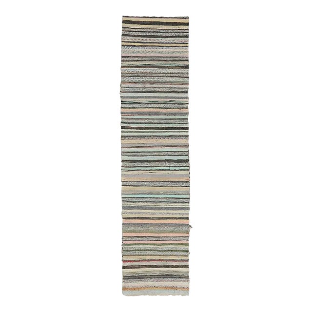 Mid 20th Century Long Vintage Rag Runner Rug For Sale