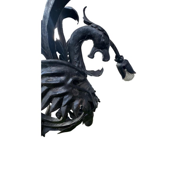 19th Century Spanish Hand-Forged Iron Dragon Chandelier, Barcelona For Sale - Image 11 of 12