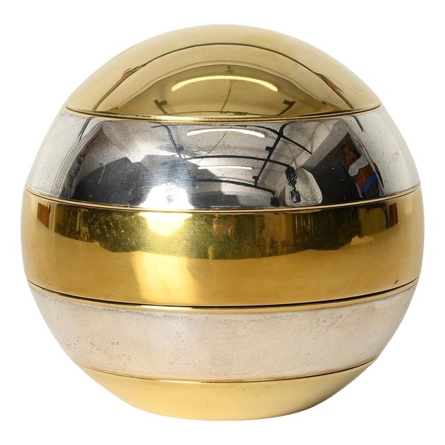 Egg Stackable Ashtray / Catchall in Brass and Chrome by Tommaso Barbi, Italy, 1970s For Sale