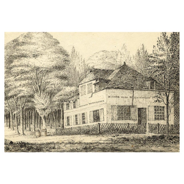 John Dugmore, Ledoyen Cafe in the Champs-Elysées, Early 19th Century, Ink Drawing For Sale