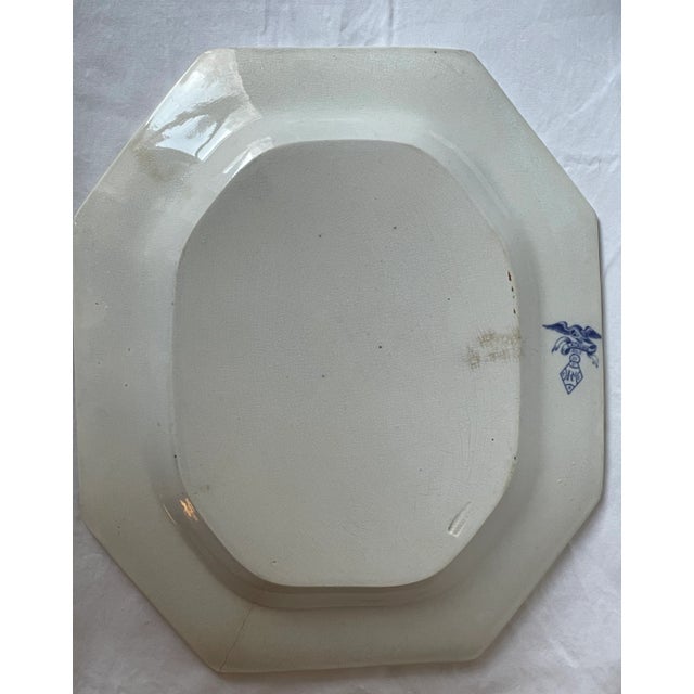 Antique Blue and White Transferware Ceramic Platter For Sale In New York - Image 6 of 8