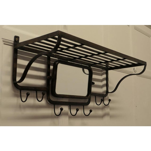 French Art Deco Iron Hat and Coat Rack with Shelf & Mirror in the Style of Pullman, 1930s For Sale - Image 3 of 7