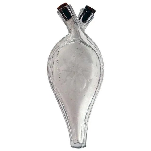 Transparent English Etched Glass Double Neck Gimmel Flask Perfume Bottle For Sale - Image 8 of 8