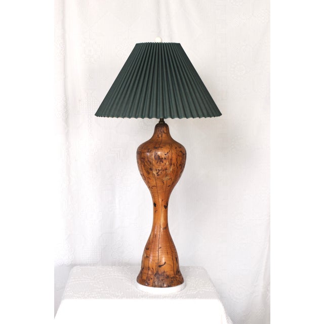 1960s Very Large Burlwood Lamp With Green Pleated Shade For Sale - Image 13 of 13