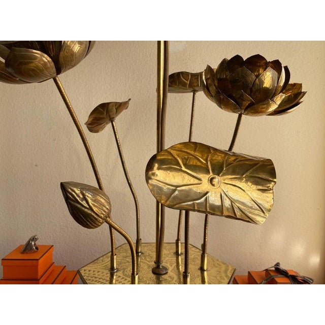Mid-Century Modern 1960s Feldman Brass Lotus Flower Lamp For Sale - Image 3 of 11