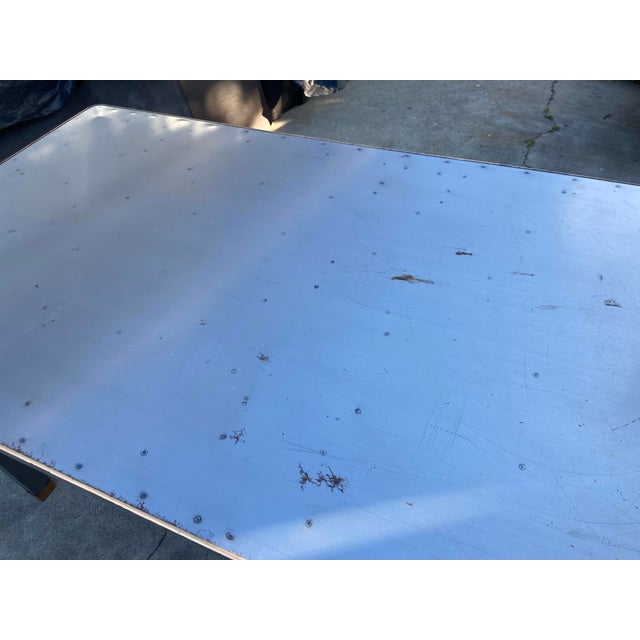 1940s Attributed to General Fireproofing Company Tanker Desk Refinished in Brushed Steel For Sale - Image 11 of 12