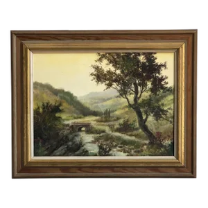 Mid-20th Century Oil on Canvas Rural Landscape Painting -- Framed