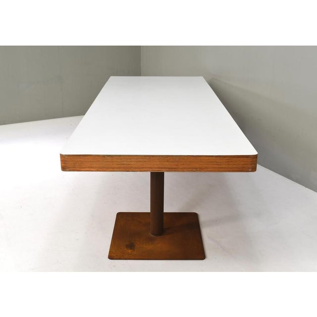 Modernist Dining Table in Natural Rusted Steel and Plywood, 1977 For Sale - Image 10 of 18