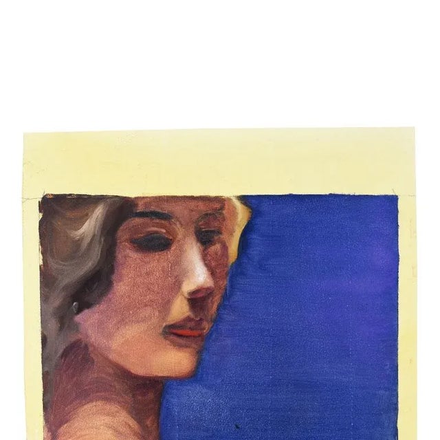 Realism Dark Blue Woman Painting For Sale - Image 3 of 7