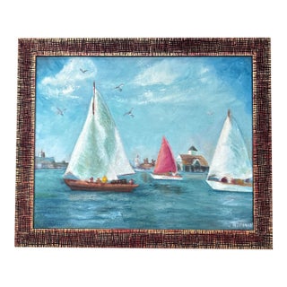 1960’s Original Impressionist California Harbor Seascape Painting For Sale