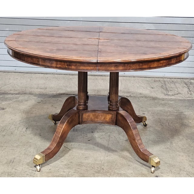 Theodore Alexander Regency Style Flame Mahogany Round Expanding Dining Table For Sale - Image 9 of 13
