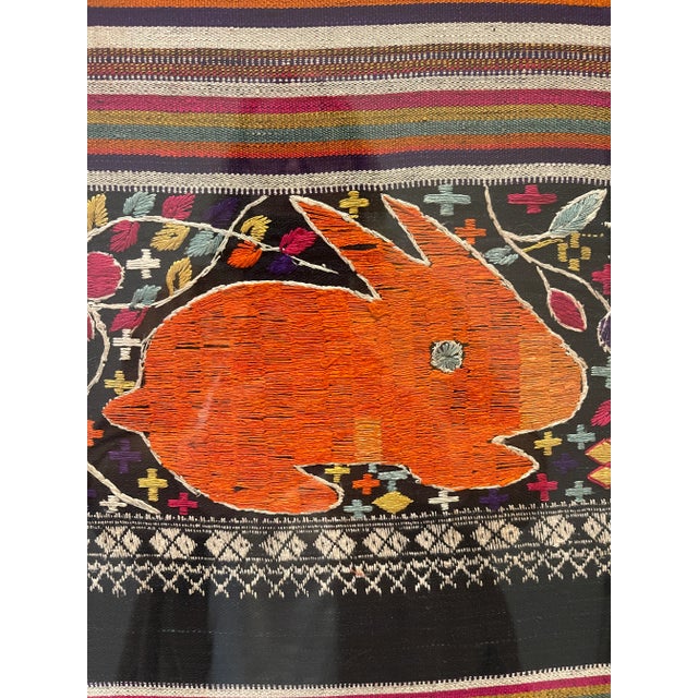 Tribal 1990s Framed Thai Tribal Textile, Rabbits For Sale - Image 3 of 9
