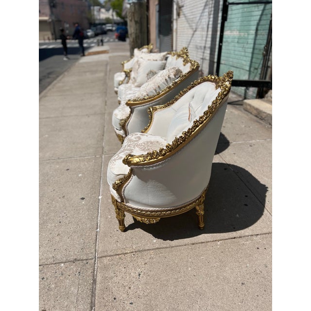 Gold 1960s Louis XV 3 Piece Gold Leaf Wood Salon Sofa Set Settee Set For Sale - Image 8 of 9