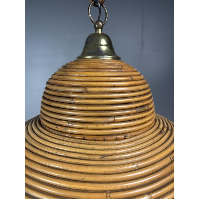 Mid-Century Italian Pencil Reed Rattan Bamboo and Brass Pendant Lamp, 1970s For Sale - Image 11 of 17