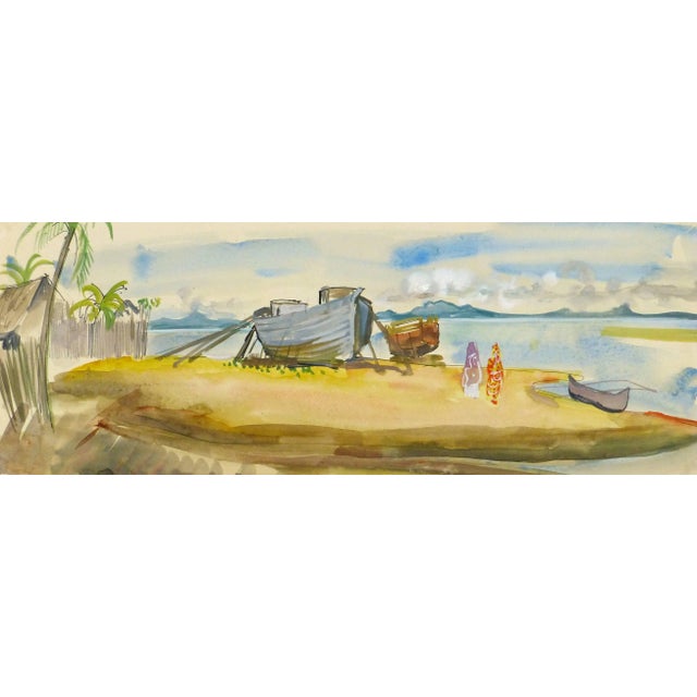 1950s Stephane Magnard, Vintage French Watercolor Landscape - Madagascar Beach For Sale - Image 5 of 5