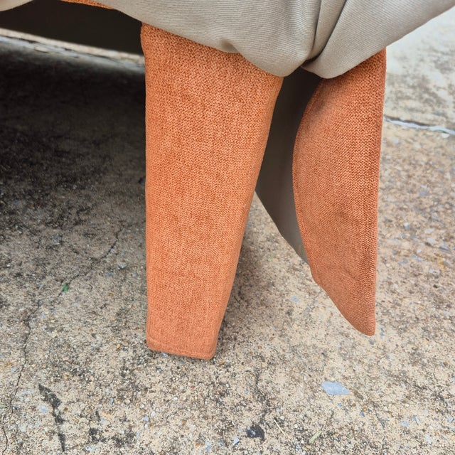 Vintage Square Back Rust Orange Upholstered Skirted Roll Arm Lounge Chairs - A Pair For Sale - Image 9 of 17