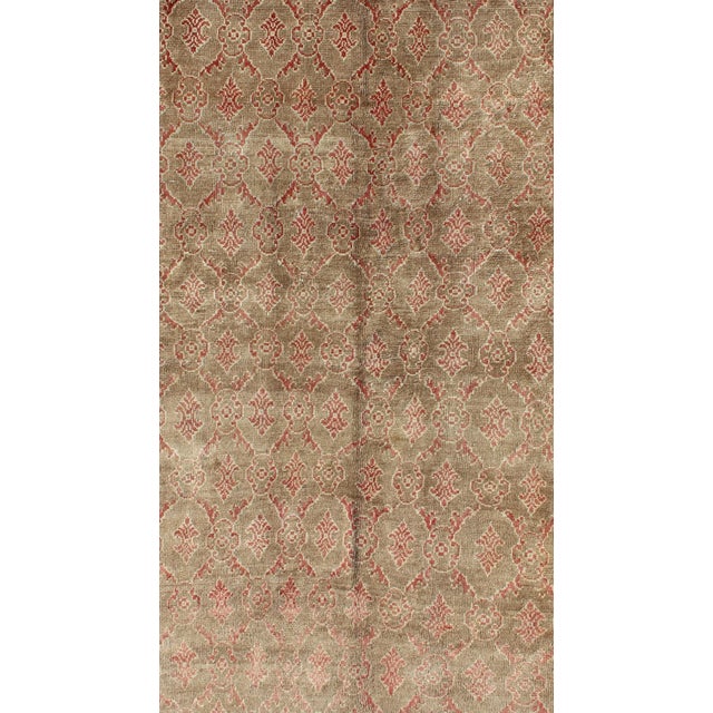 Vintage Turkish Tulu Rug With Repeating Coral Motifs on a Faded Brown Green Field For Sale - Image 4 of 8