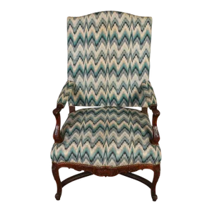 Regence Walnut Bergere in Blue Flame Stitch Woven Fabric